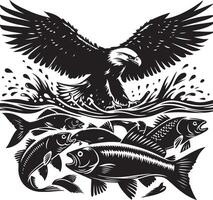 an eagle and fish in the water with a wave vector
