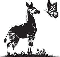 a zebra and butterfly in silhouette on a white background vector