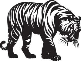 a tiger is standing in a black and white design vector