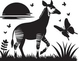 zebra in the meadow with butterflies and sun vector