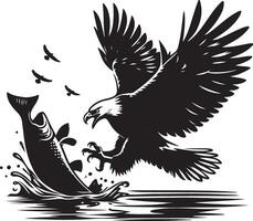 an eagle is flying over a fish and a bird is flying by vector