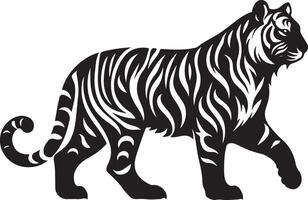 a tiger is standing in a black and white design vector