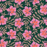Botanical seamless pattern with hand drawn hibiscus flower and abstract leaf for fabric wallpaper scrapbook cover vector