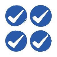 collection of hand painted blue circular checkmark brush stroke , artistic design, verification, approval, confirmation or completion symbols. vector