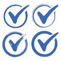 Collection of blue brush stroke painted checkmark inside a circle, verification, approval, confirmation or completion symbols vector