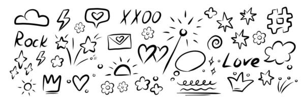 Doodle element set. Hand drawn brush stroke, highlight, speech bubble, underline, sparkle element. vector
