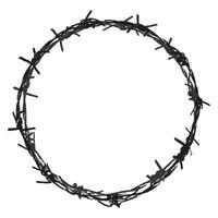 Trendy grunge element with retro photocopy stipple effect. Round frame made of barbed wire Y2K goth core 2000s style. Modern illustration dots texture. For poster, t-shirt, social media vector