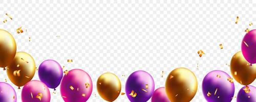 children party, festival, event with colorful helium balloon and gold confetti floating vector