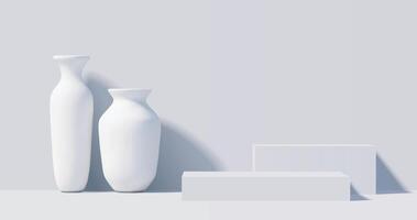 White podiums with vases on white background. vector