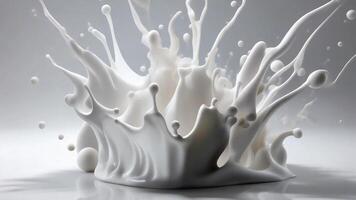 A white milky blob with flying splashes on a light background video