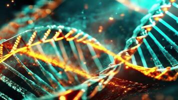 dna dubbel- helix på ett abstrakt suddig bakgrund med små partiklar video