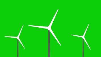 Wind Turbine Electric Power Generators, Windmill, Alternative Energy Animation Loop Chroma Key Green Screen Background. 4K Resolution video