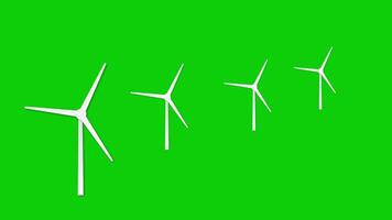 Wind Turbine Electric Power Generators, Windmill, Alternative Energy Animation Loop Chroma Key Green Screen Background. 4K Resolution video