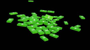 Dollar Money Stack Falling Animation Alpha Channel Transparent Background. 4K Resolution video