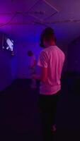 The player plays the game using virtual reality. Neon style. video