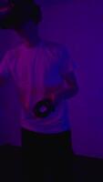 The player plays the game using virtual reality. Neon style. video