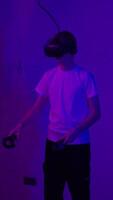 The player plays the game using virtual reality. Neon style. video