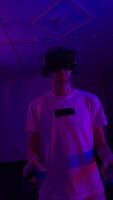 The player plays the game using virtual reality. Neon style. video
