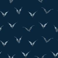 Gray silhouettes of flying gulls are abstract. Watercolor illustration drawn by hand in a children s simple style. Seamless pattern on a dark blue background. vector