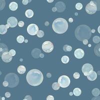 Blue water bubbles of different sizes and tones in a chaotic order. Watercolor illustration drawn by hand. Seamless pattern, endlessly repeating ornament, on a blue background vector