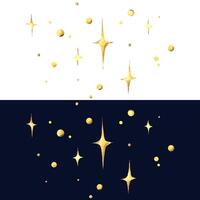 Twinkling stars small and yellow, golden, four-pointed and dotted, cluster of sparkling stars for decoration. Watercolor illustration hand-drawn. Group of elements isolated from background vector