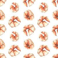 Peeled, boiled shrimp on a white background. Watercolor illustration. Seamless pattern from the SHRIMP collection. for the design and design of packaging, menus, recipes, cafes, restaurants, banners. vector