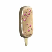 Cake, popsicle ice cream on a stick in chocolate glaze with confectionery sprinkling with pink balls. Watercolor illustration. An isolated object from a large set of SWEETS. For decoration and design. vector