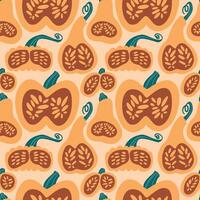 Seamless pumpkin pattern. Background of autumn pumpkins. Autumn texture for Thanksgiving, harvest and Halloween. vector