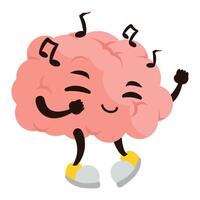 Brain dancing with music notes vector