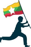 A man holding a flag with the myanmar flag vector