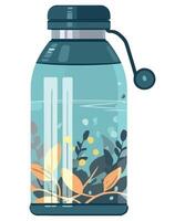 A jar with plants and water in it vector