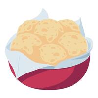 A bowl of bread in a red bowl vector