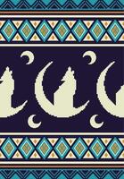 A tribal pattern with a cat and moon on it vector
