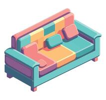An isometric illustration of a colorful couch vector