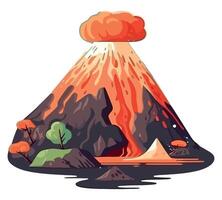 Volcano, lava, and trees on a white background vector