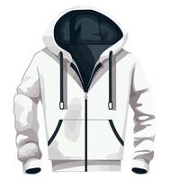 A white hoodie with a zipper on the front vector