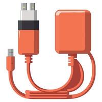 A flat illustration of a charger and cable vector