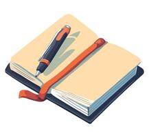 An open notebook with a pen and orange ribbon vector