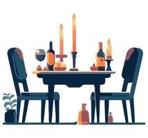 A table with two chairs and a candle vector