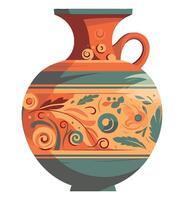 An old vase with a colorful pattern on it vector