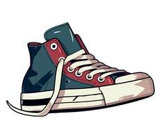 A cartoon shoe with red and blue laces vector