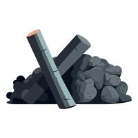 Coal pile with two logs and coal, illustration on white background vector