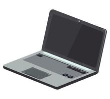An open laptop computer is shown on a white background vector
