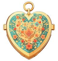 A heart shaped locket with flowers and leaves vector
