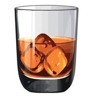 A glass of whiskey with ice cubes on the side vector