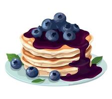 A stack of pancakes with blueberry sauce on top vector