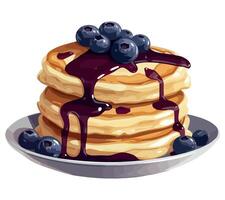 Pancakes with blueberries on a plate vector