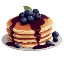 Pancakes with blueberries on top of a white plate vector