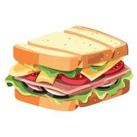 A sandwich with meat, cheese and vegetables on a white background vector