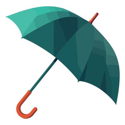 An umbrella with a green handle and orange handle